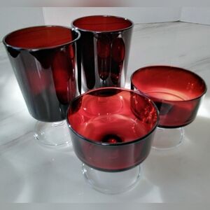 4 ARCOROC Luminarc France RUBY RED Champagne | Wine Clear Stem Glasses - Vtg